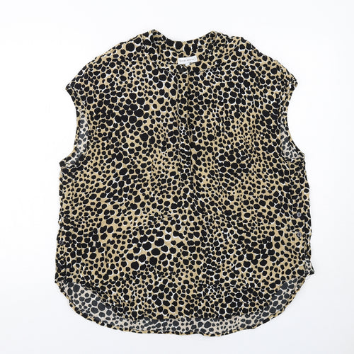 Warehouse Womens Beige Animal Print Viscose Basic Blouse Size 16 Round Neck - Cheetah Print