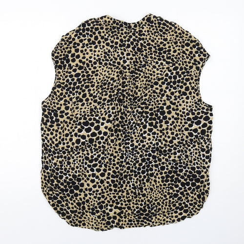 Warehouse Womens Beige Animal Print Viscose Basic Blouse Size 16 Round Neck - Cheetah Print