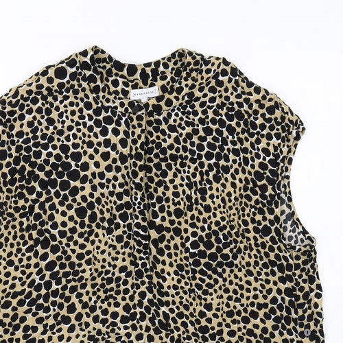 Warehouse Womens Beige Animal Print Viscose Basic Blouse Size 16 Round Neck - Cheetah Print