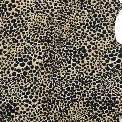 Warehouse Womens Beige Animal Print Viscose Basic Blouse Size 16 Round Neck - Cheetah Print