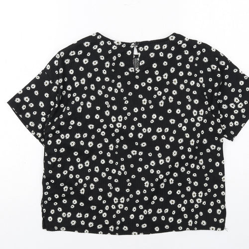 Zara Girls Black Geometric Polyester Basic T-Shirt Size 13-14 Years Round Neck Button - Daisy Print