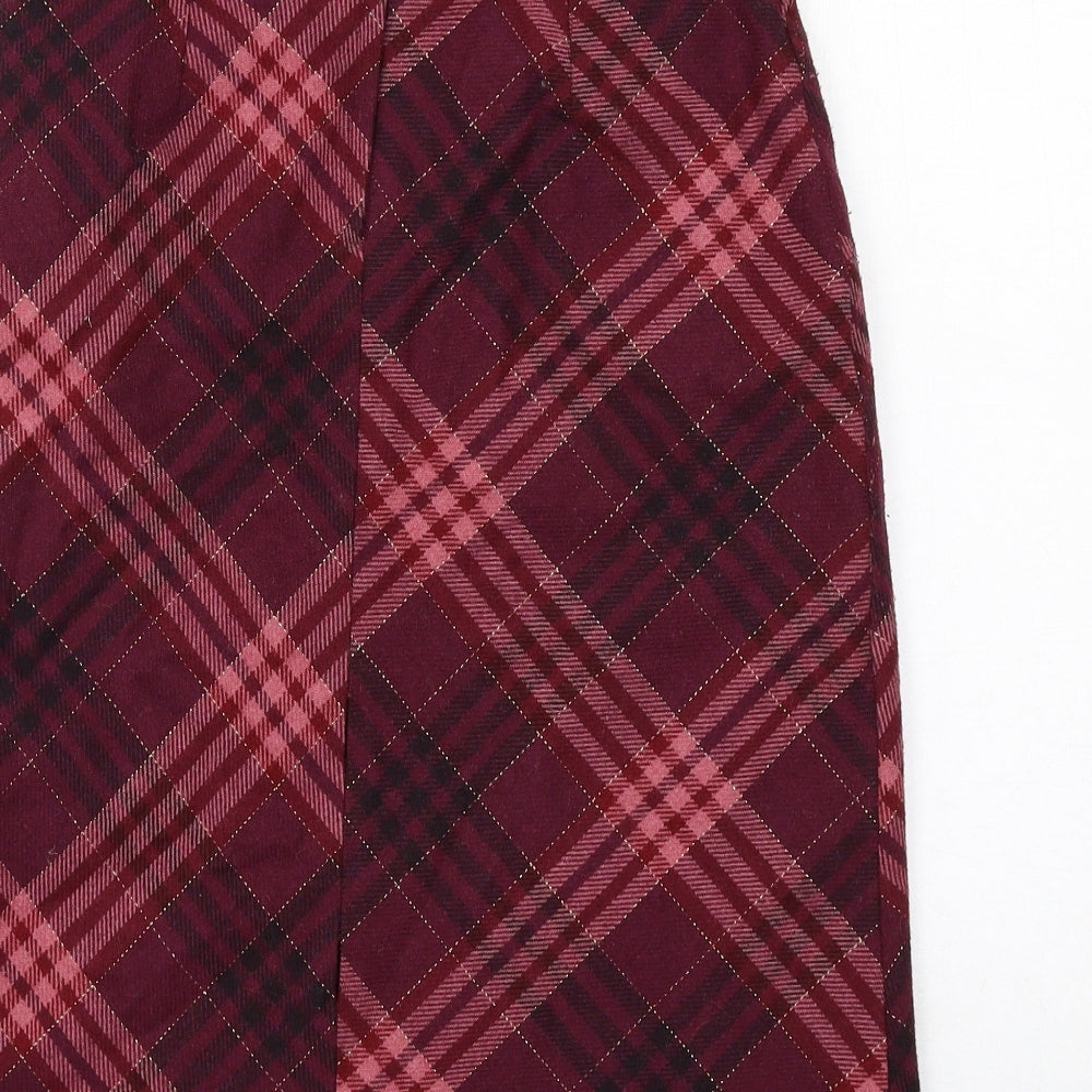 Dorothy Perkins Womens Pink Plaid Polyester A-Line Skirt Size 8 Zip