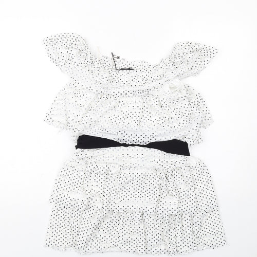 Zara Womens White Polka Dot Polyester Skater Dress Size S Round Neck Pullover