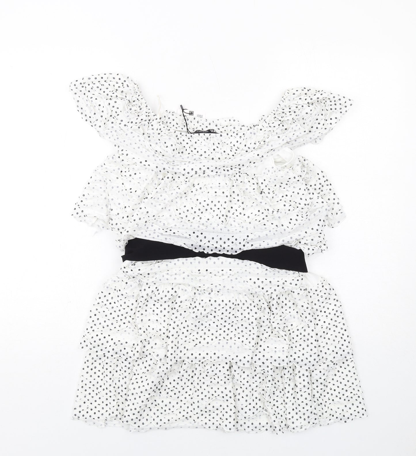 Zara Womens White Polka Dot Polyester Skater Dress Size S Round Neck Pullover