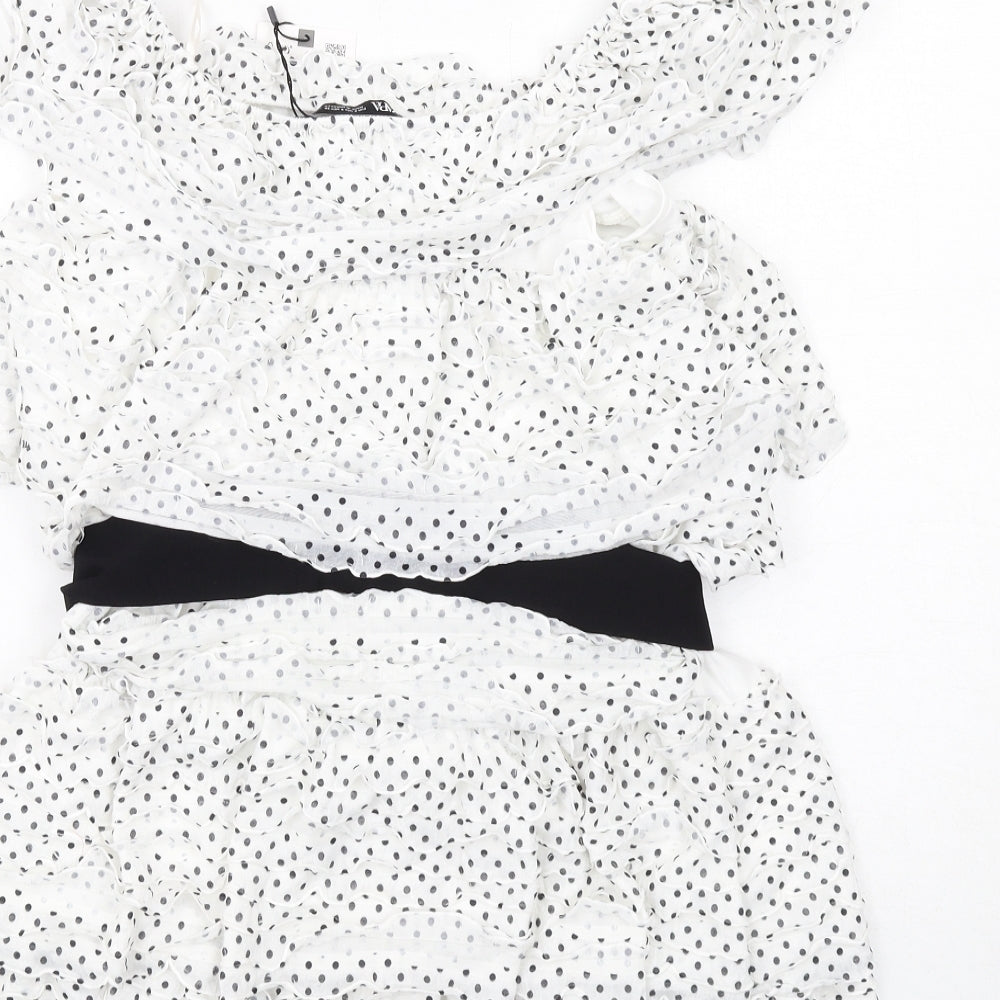 Zara Womens White Polka Dot Polyester Skater Dress Size S Round Neck Pullover