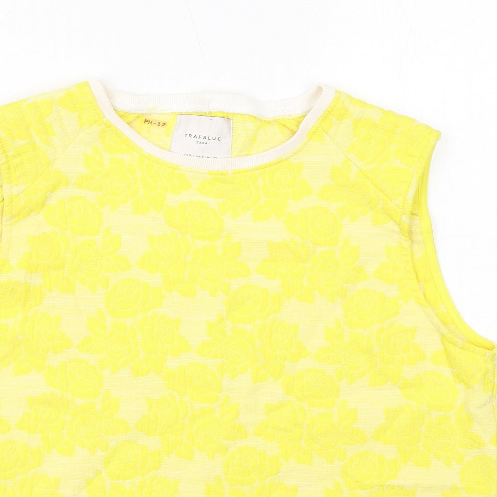Zara Womens Yellow Geometric Polyester Basic Tank Size S Round Neck
