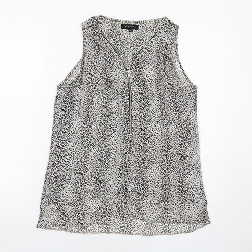 New Look Womens Grey Animal Print Polyester Basic Tank Size 12 V-Neck - Leopard Print