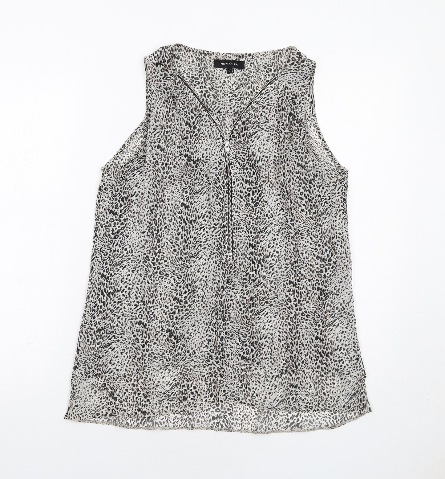 New Look Womens Grey Animal Print Polyester Basic Tank Size 12 V-Neck - Leopard Print