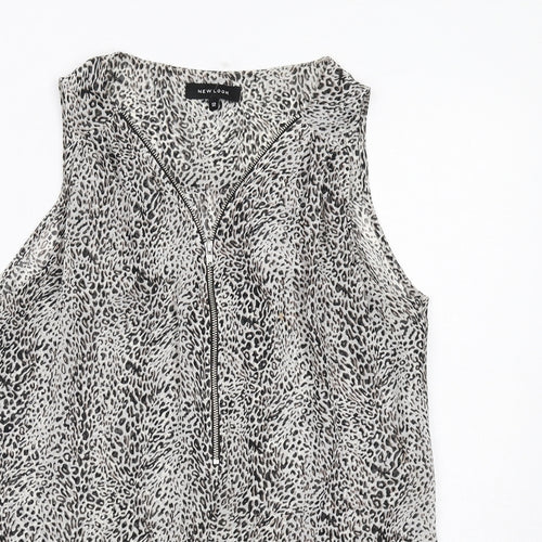 New Look Womens Grey Animal Print Polyester Basic Tank Size 12 V-Neck - Leopard Print