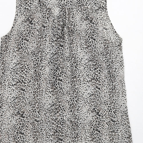 New Look Womens Grey Animal Print Polyester Basic Tank Size 12 V-Neck - Leopard Print