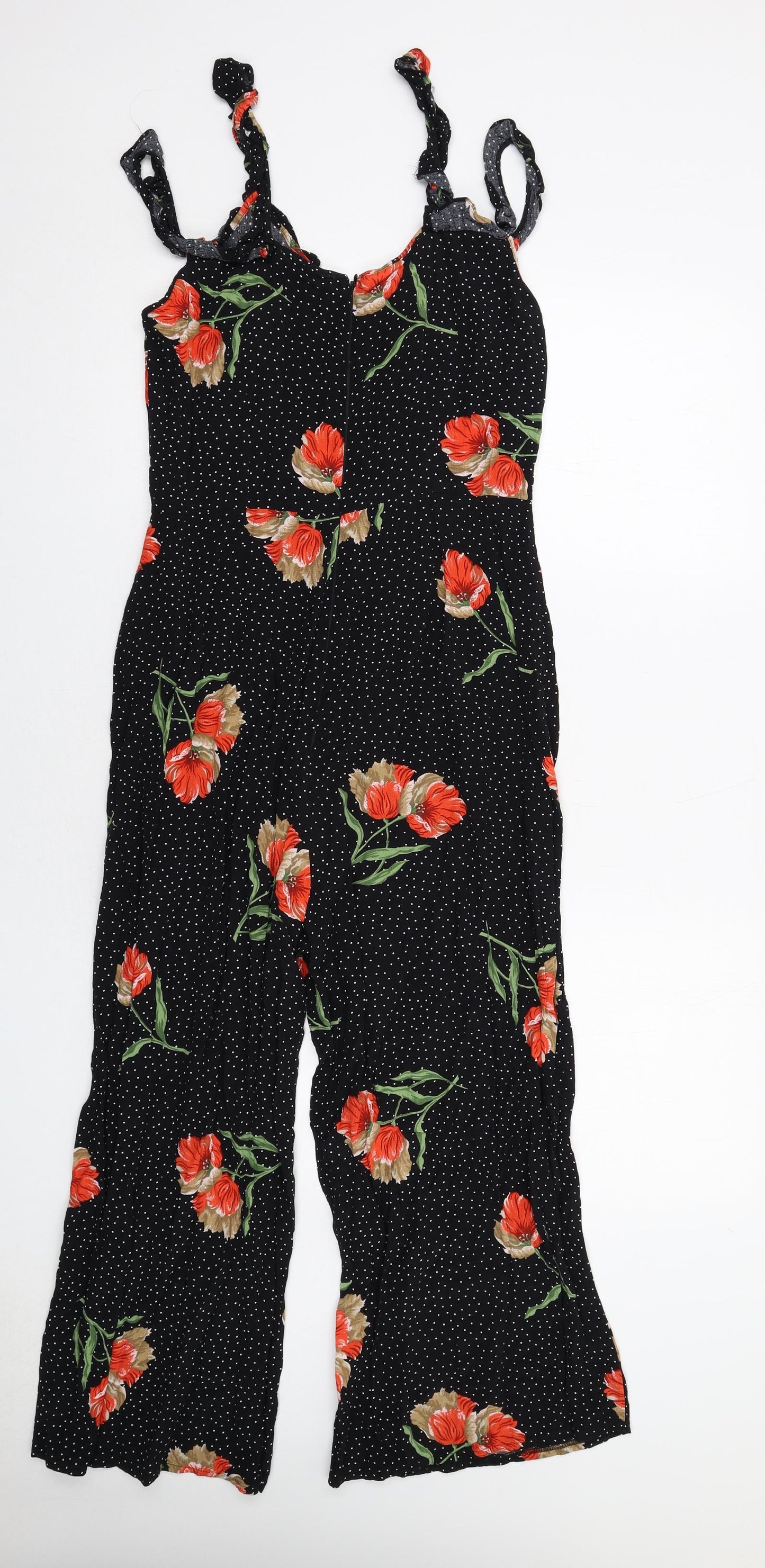 Topshop Womens Black Polka Dot Viscose Jumpsuit One-Piece Size 10 Zip - Floral