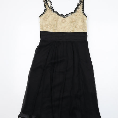 NEXT Womens Black Geometric Polyester Slip Dress Size 8 V-Neck Zip