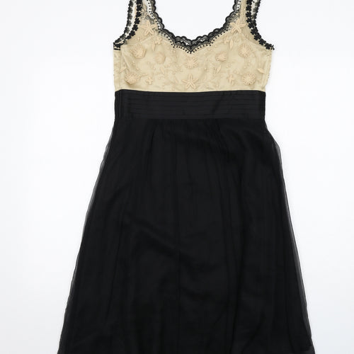 NEXT Womens Black Geometric Polyester Slip Dress Size 8 V-Neck Zip