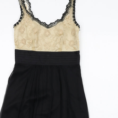 NEXT Womens Black Geometric Polyester Slip Dress Size 8 V-Neck Zip