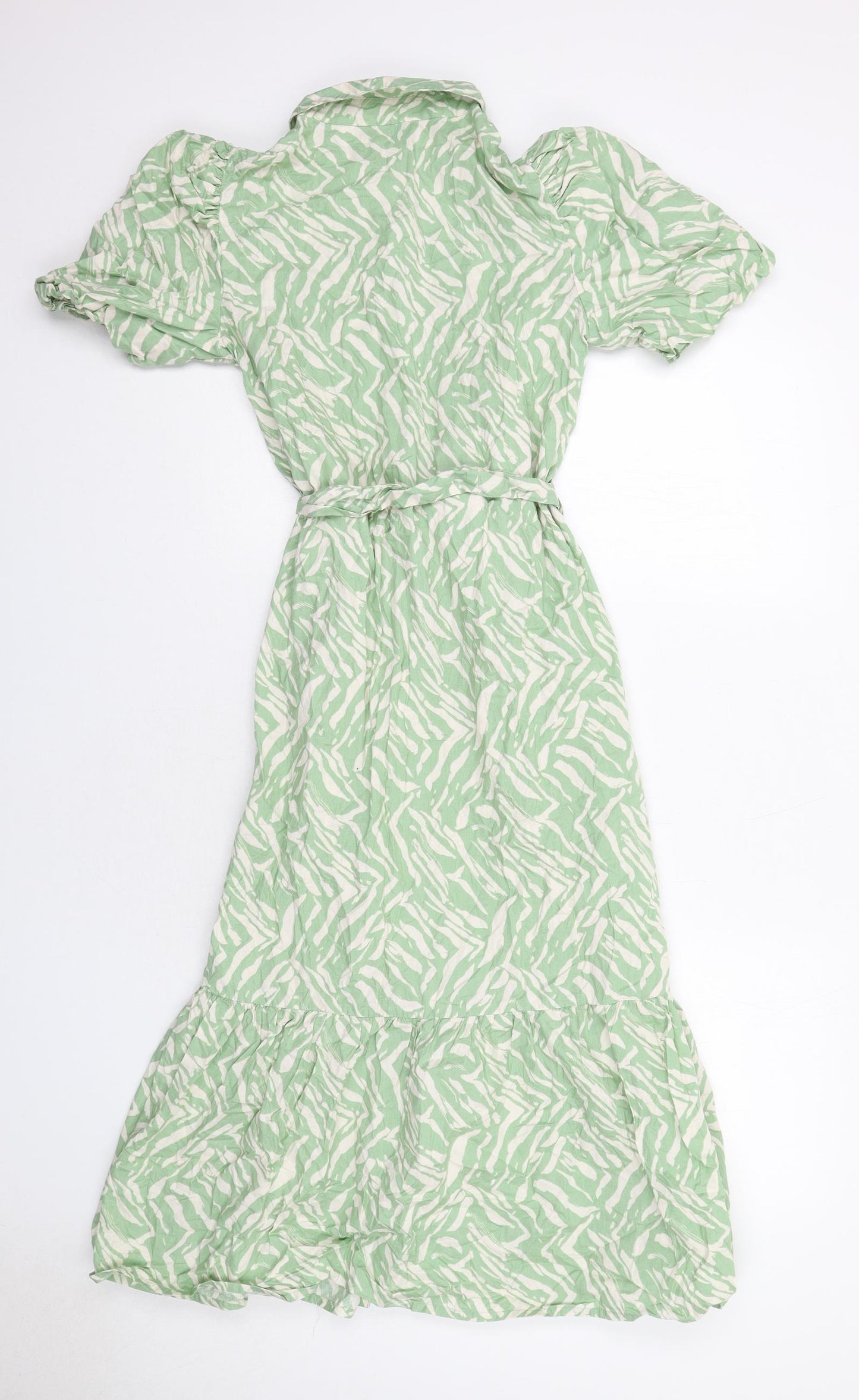 Dorothy Perkins Womens Green Animal Print Cotton Shirt Dress Size 8 Collared Button - Tiger Pattern