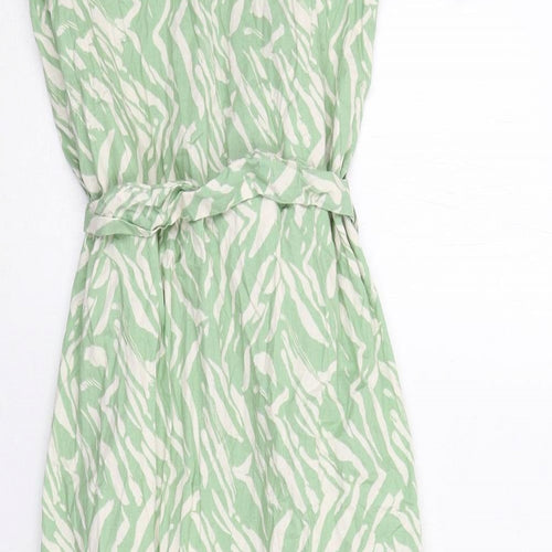 Dorothy Perkins Womens Green Animal Print Cotton Shirt Dress Size 8 Collared Button - Tiger Pattern