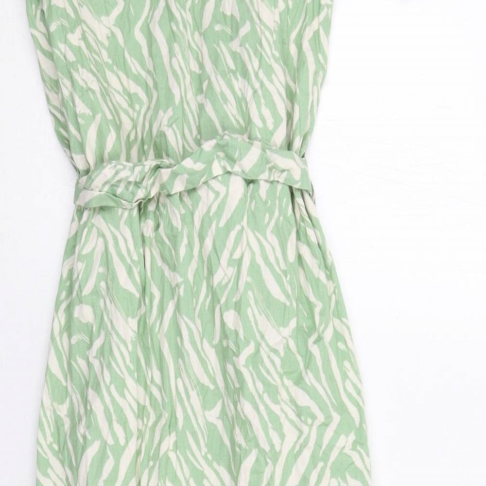 Dorothy Perkins Womens Green Animal Print Cotton Shirt Dress Size 8 Collared Button - Tiger Pattern