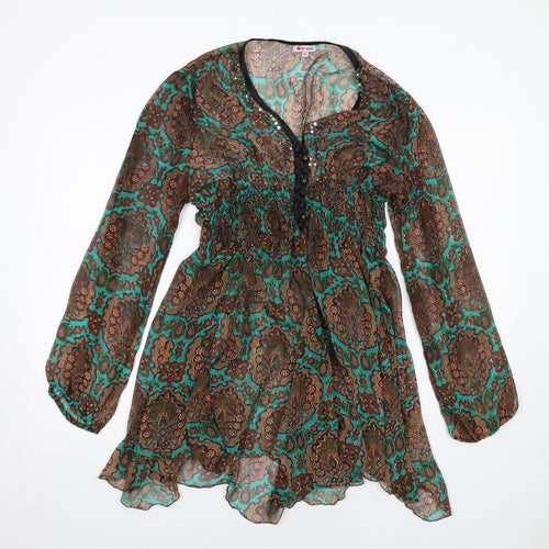 Influence Womens Multicoloured Geometric Polyester Trapeze & Swing Size 12 V-Neck Button