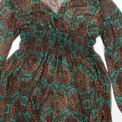 Influence Womens Multicoloured Geometric Polyester Trapeze & Swing Size 12 V-Neck Button