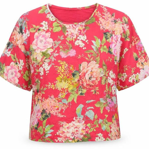 Mango Womens Red Floral Polyester Basic Blouse Size XS Round Neck