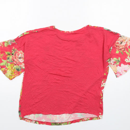 Mango Womens Red Floral Polyester Basic Blouse Size XS Round Neck