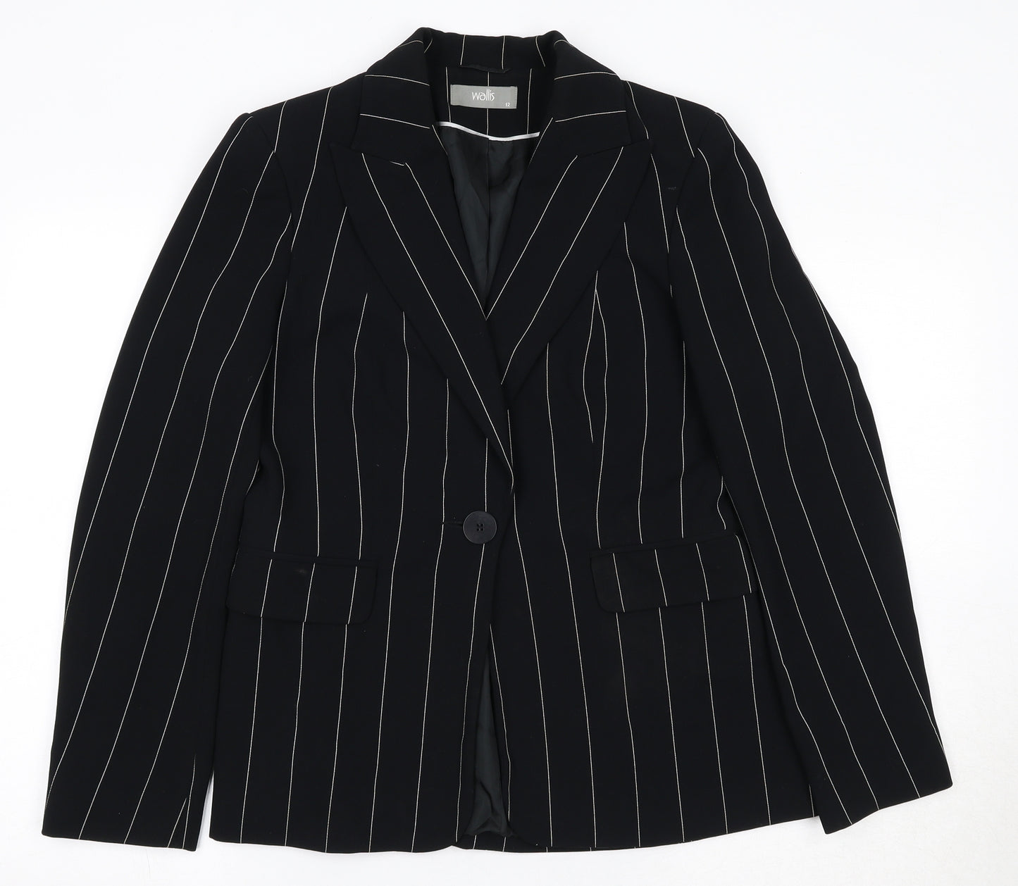 Wallis Womens Black Pinstripe Polyester Jacket Suit Jacket Size 12