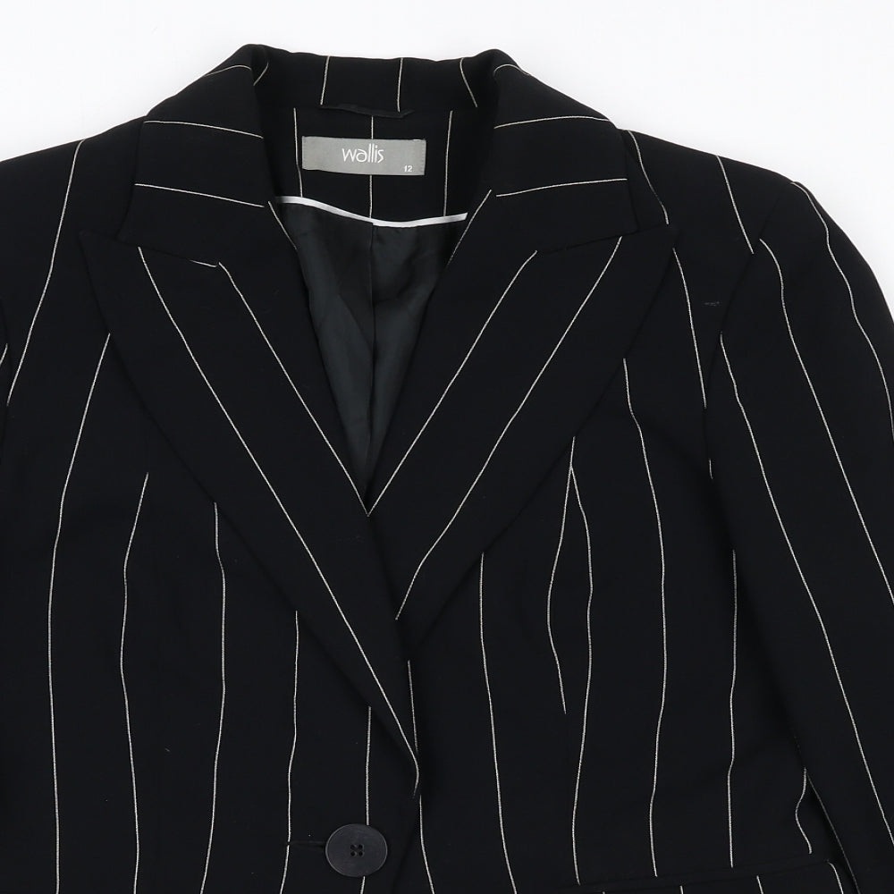 Wallis Womens Black Pinstripe Polyester Jacket Suit Jacket Size 12