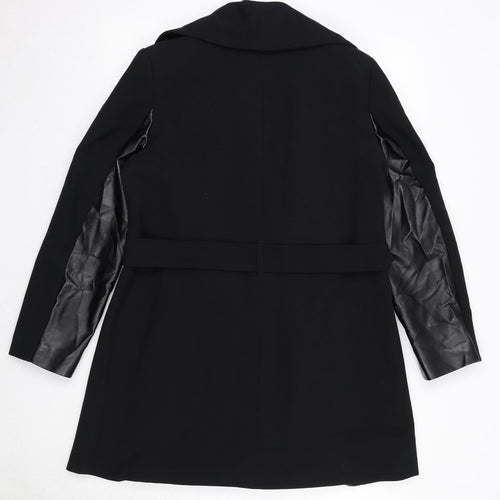 Marks and Spencer Womens Black Overcoat Coat Size 12 Tie