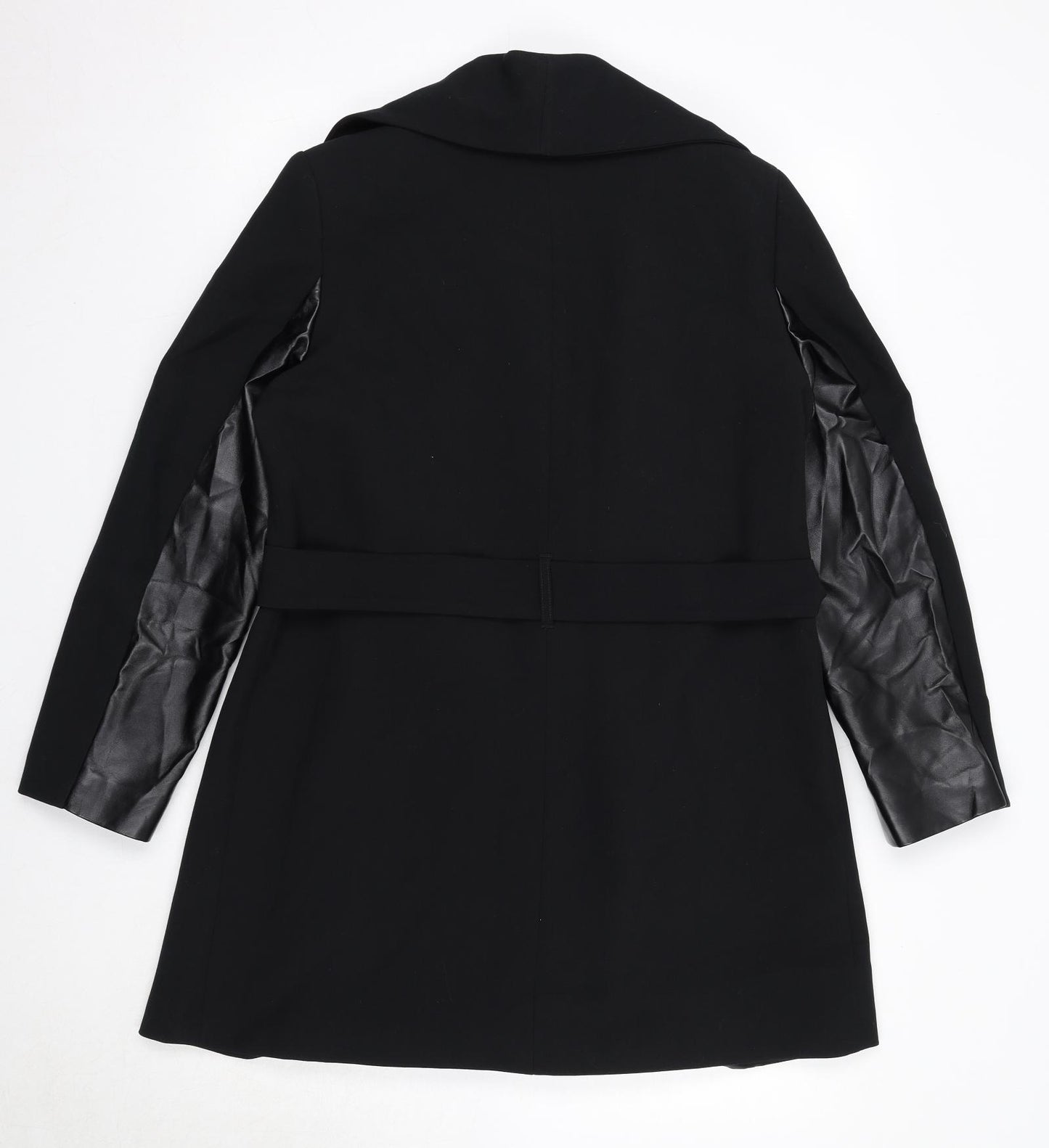 Marks and Spencer Womens Black Overcoat Coat Size 12 Tie