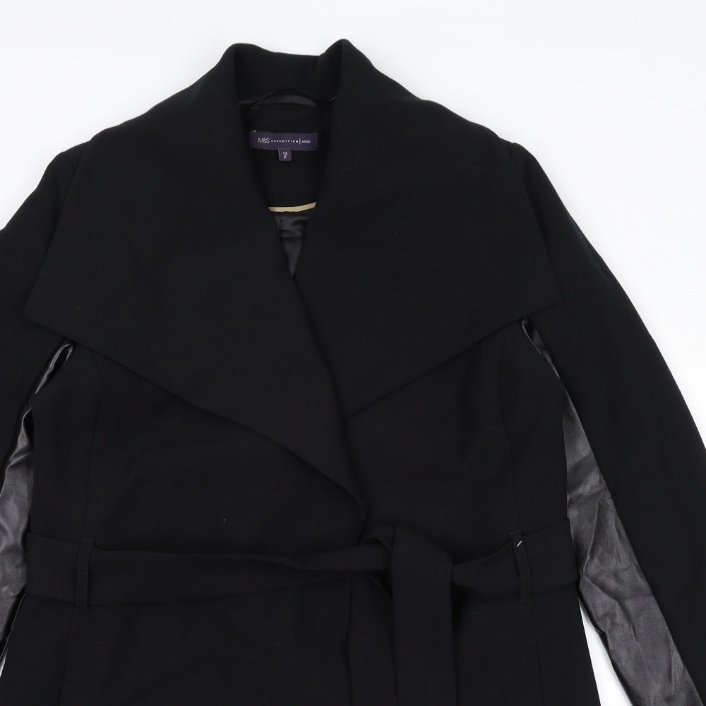 Marks and Spencer Womens Black Overcoat Coat Size 12 Tie
