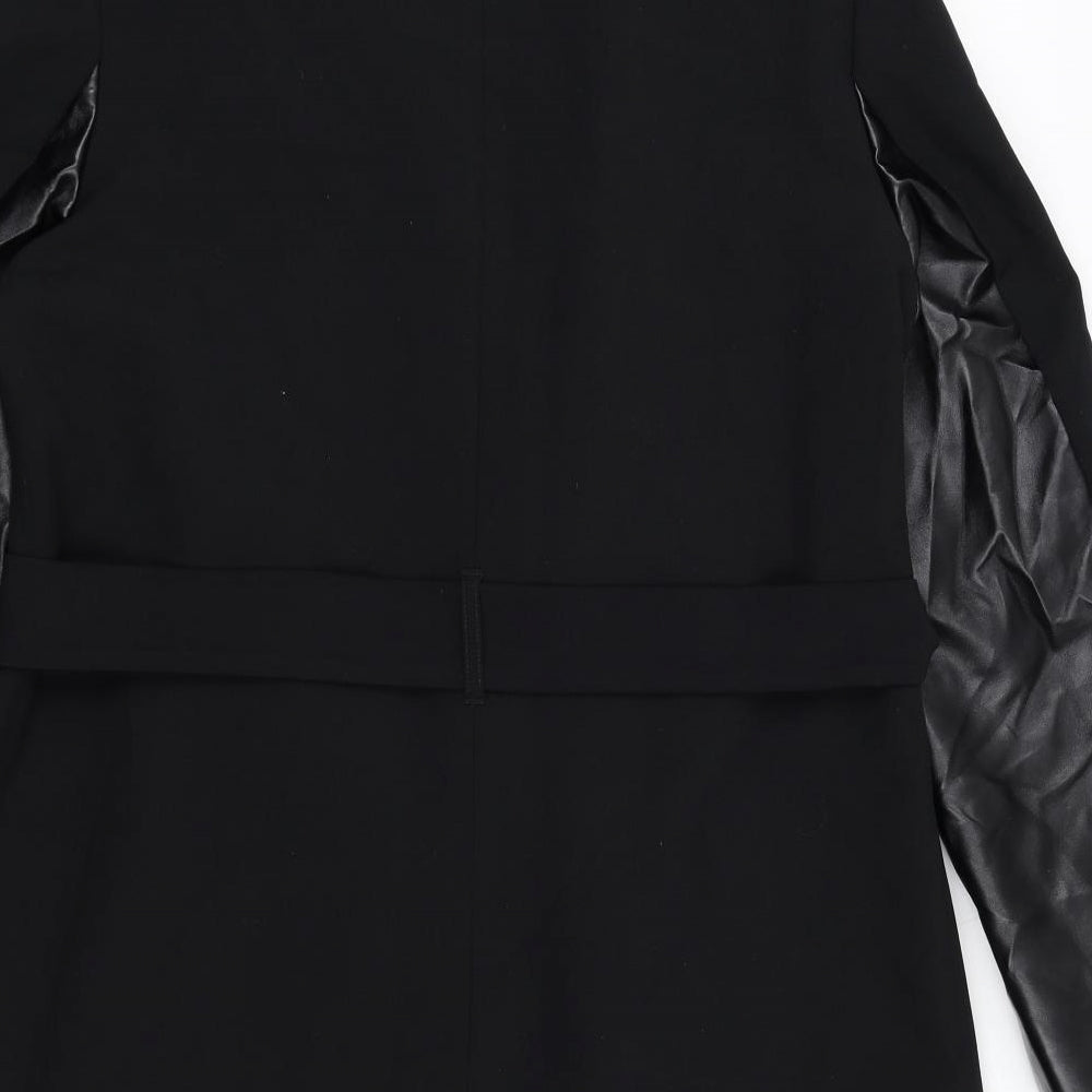 Marks and Spencer Womens Black Overcoat Coat Size 12 Tie