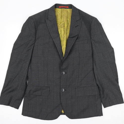 Dobell Mens Grey Check Polyester Jacket Suit Jacket Size 36 Regular