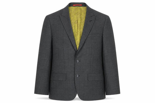 Front view of Dobell men’s grey check polyester jacket suit jacket, size 36, regular