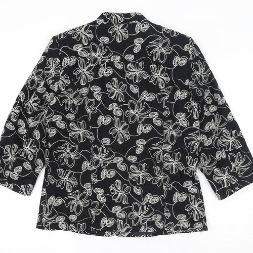 EWM Womens Black Floral Jacket Blazer Size 10 Button