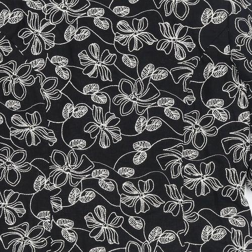 EWM Womens Black Floral Jacket Blazer Size 10 Button