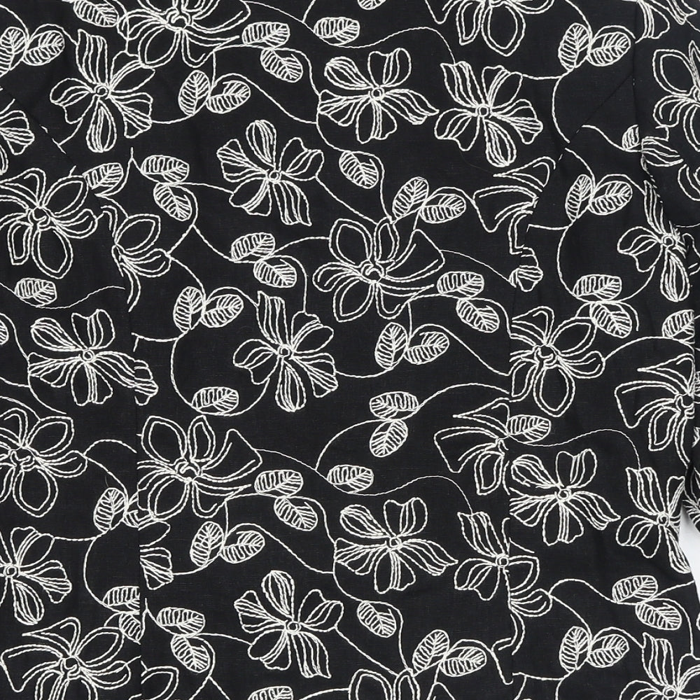 EWM Womens Black Floral Jacket Blazer Size 10 Button