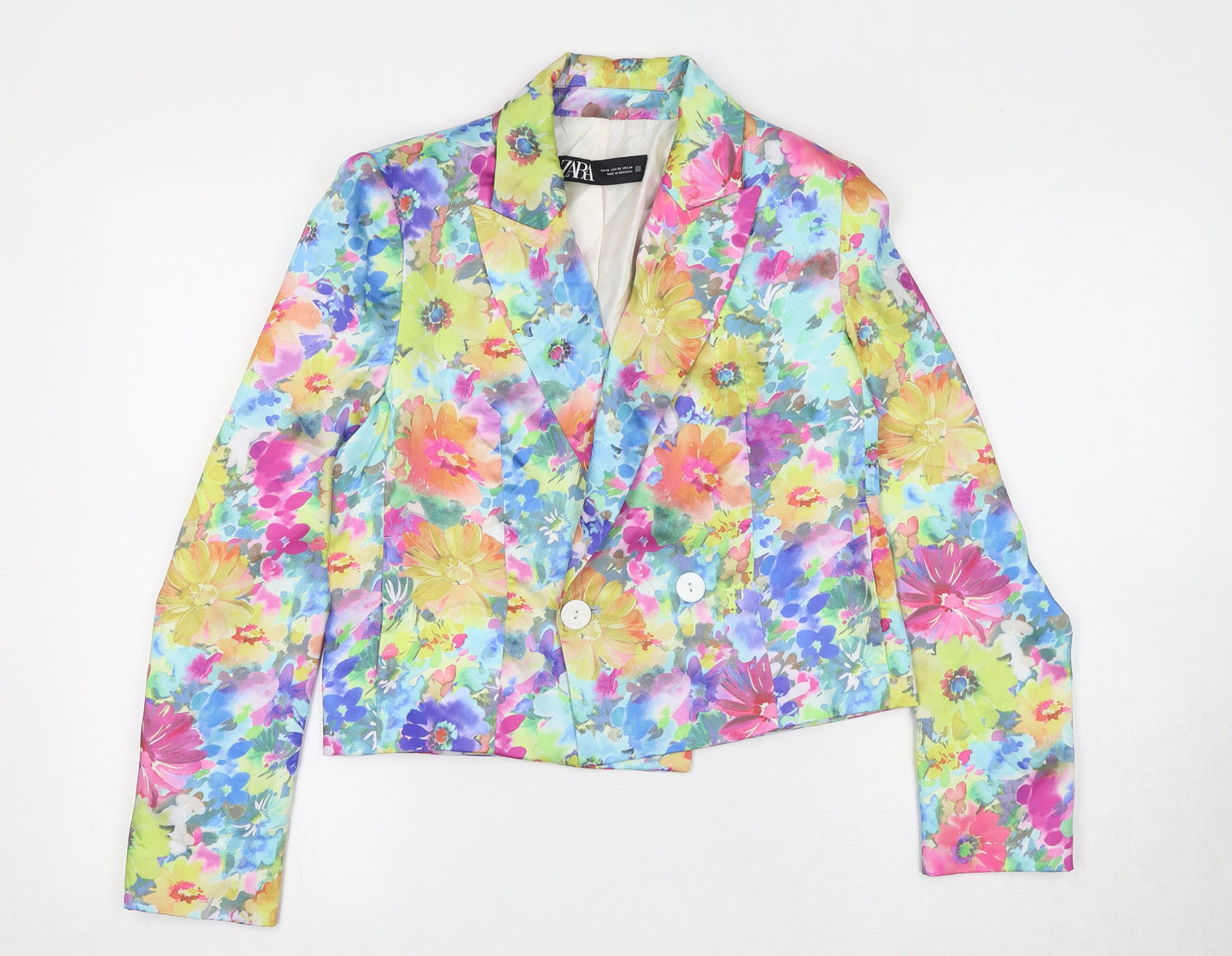 Zara Womens Multicoloured Floral Jacket Blazer Size XS Button
