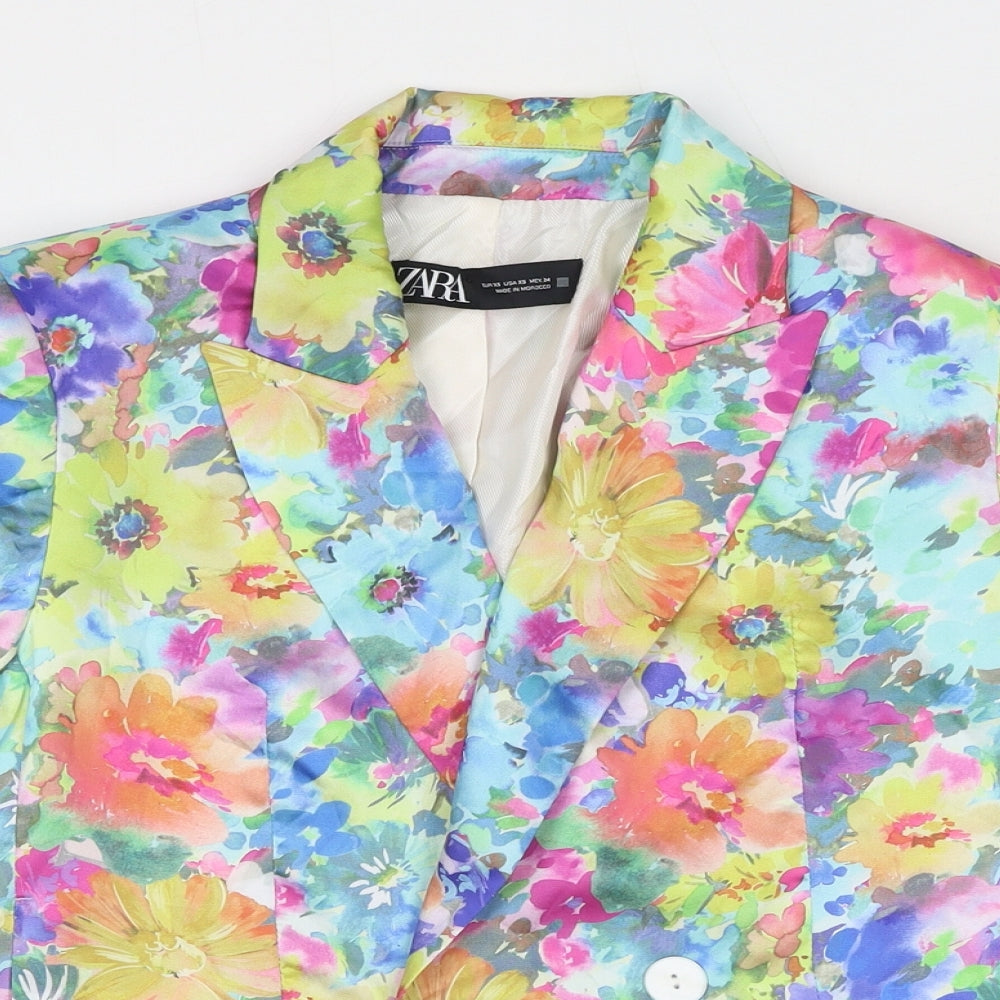 Zara Womens Multicoloured Floral Jacket Blazer Size XS Button