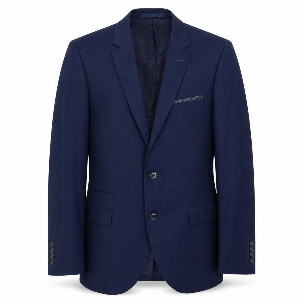 Front view of Next men’s blue polyester jacket suit jacket, size 34, regular