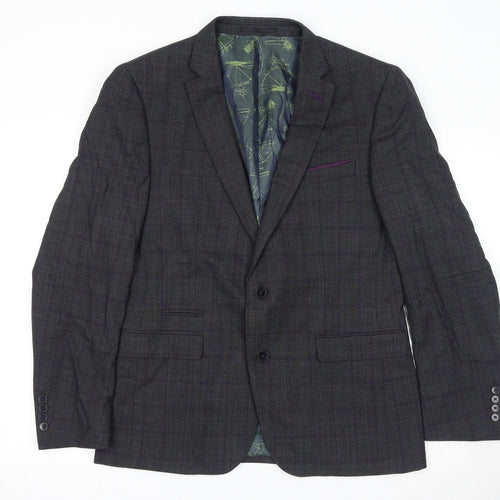 REMUS Mens Grey Check Wool Jacket Suit Jacket Size 42 Regular