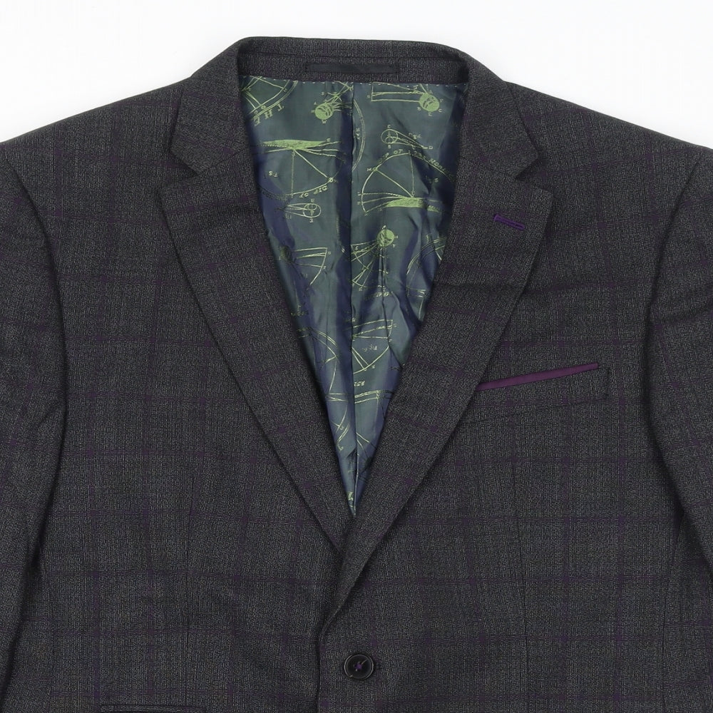 REMUS Mens Grey Check Wool Jacket Suit Jacket Size 42 Regular