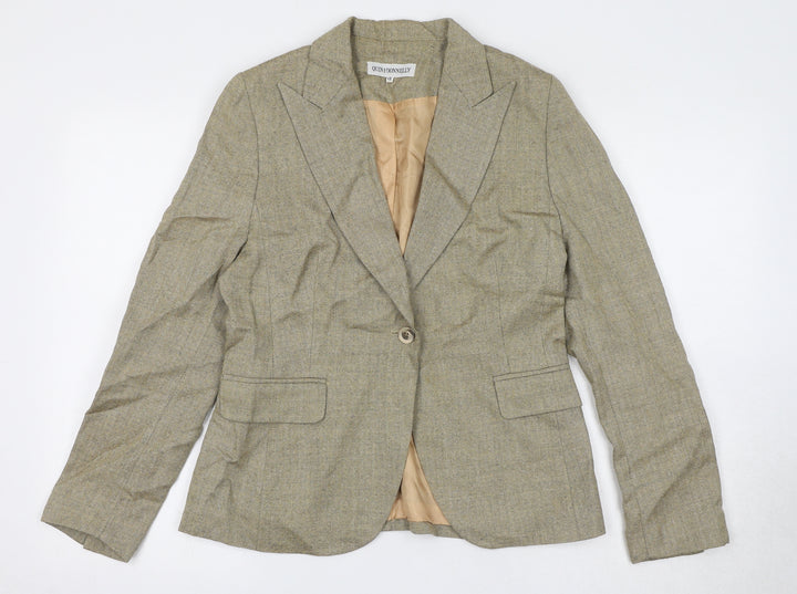 Quin And Donnelly Womens Beige Geometric Jacket Blazer Size 12 Button