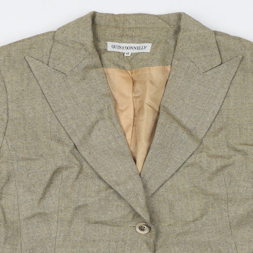 Quin And Donnelly Womens Beige Geometric Jacket Blazer Size 12 Button