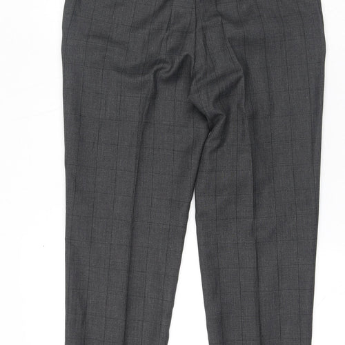 Dobell Mens Grey Check Polyester Dress Pants Trousers Size 30 in L24 in Regular Zip