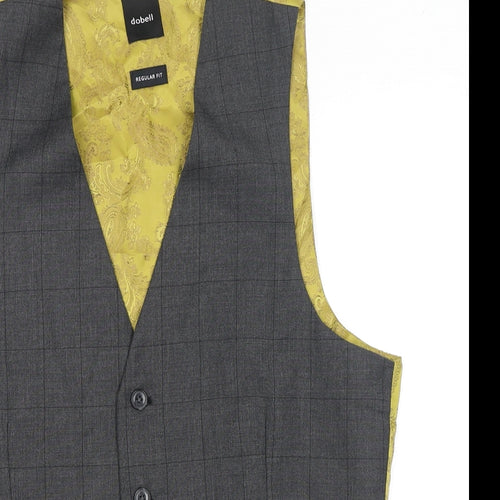 Dobell Mens Grey Check Polyester Jacket Suit Waistcoat Size S Regular