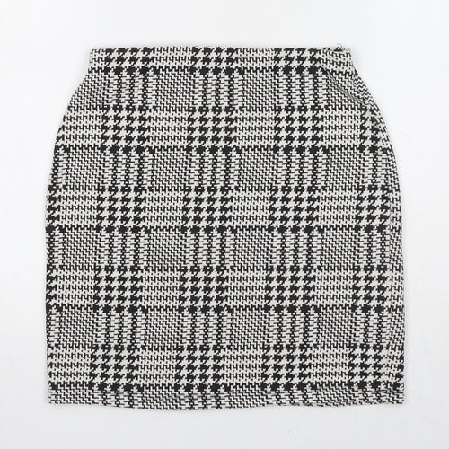 New Look Womens Black Geometric Polyester A-Line Skirt Size 8 - Houndstooth Pattern