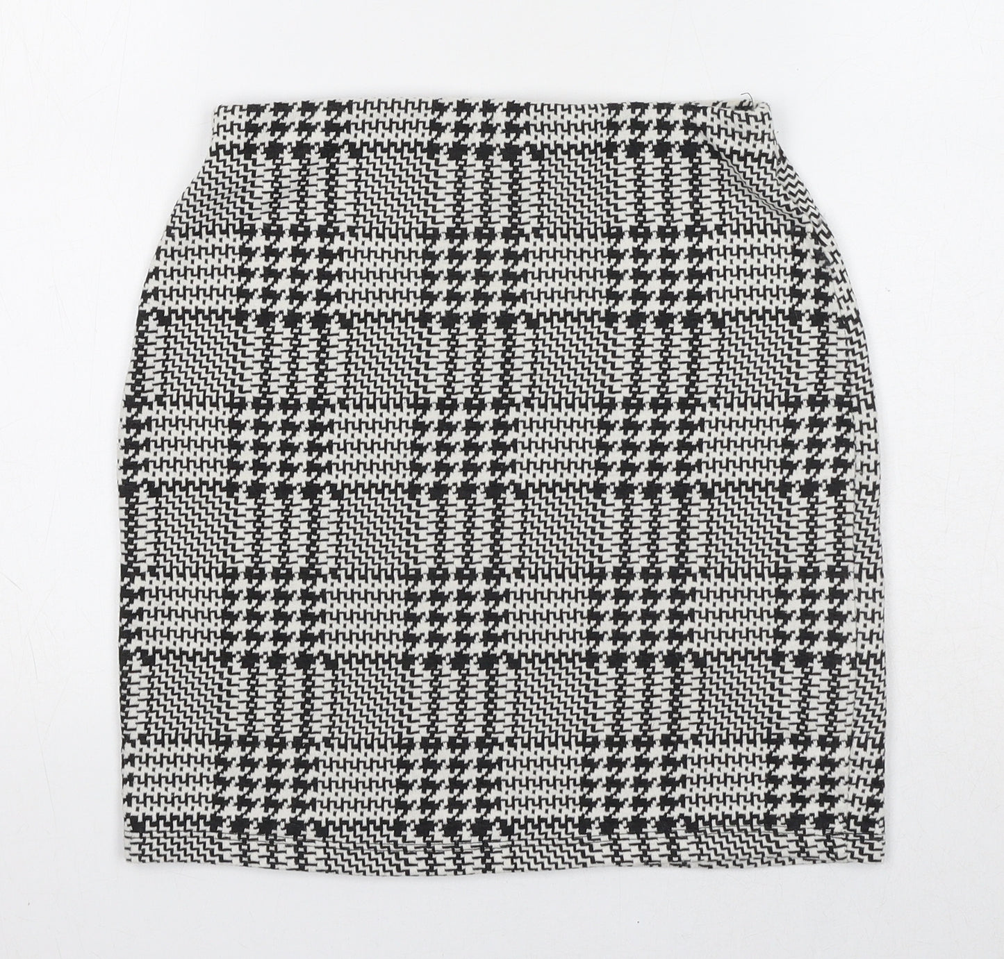 New Look Womens Black Geometric Polyester A-Line Skirt Size 8 - Houndstooth Pattern