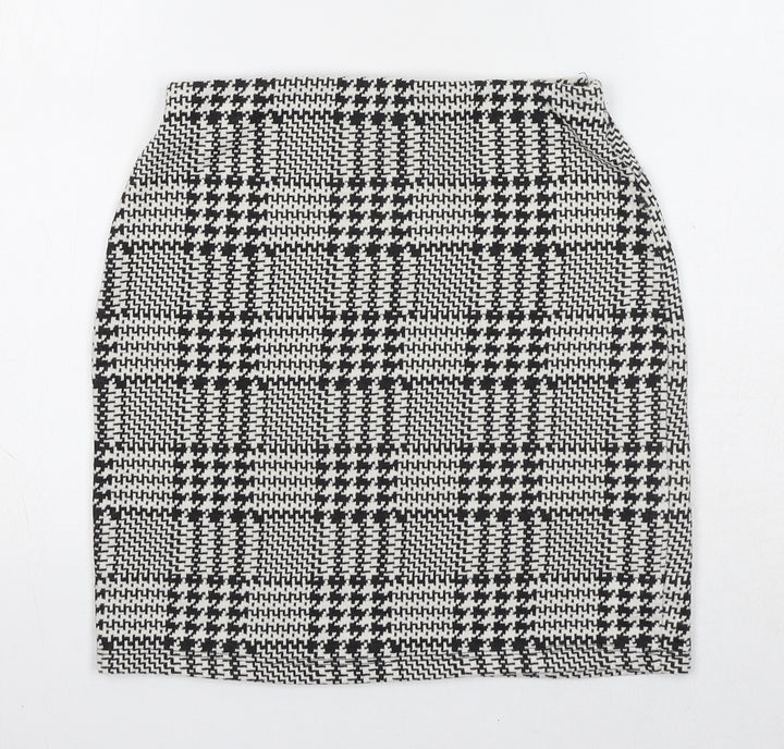 New Look Womens Black Geometric Polyester A-Line Skirt Size 8 - Houndstooth Pattern