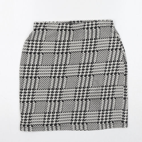 New Look Womens Black Geometric Polyester A-Line Skirt Size 8 - Houndstooth Pattern