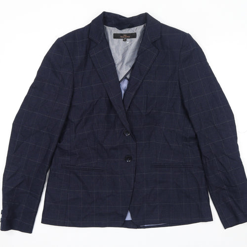 NEXT Womens Blue Check Wool Jacket Suit Jacket Size 14 - Shoulder Pads